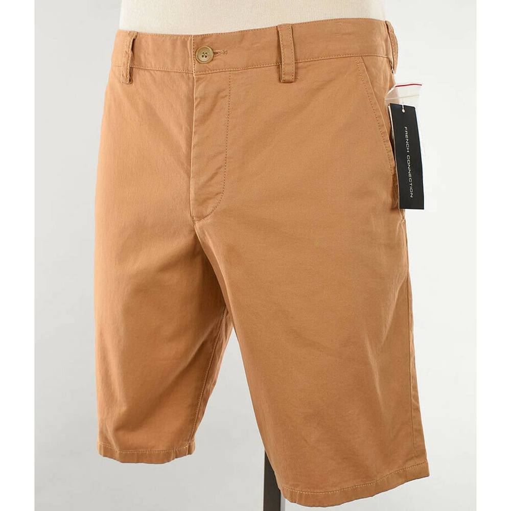 FRENCH CONNECTION Doe Yellow MACHINE GUN Cotton Stretch Flat Front Shorts 30 NWT